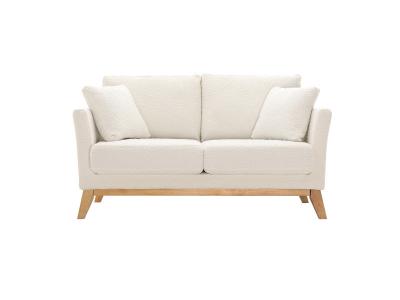 Miliboo - Canap&eacute; scandinave 2 places d&eacute;houssable blanc effet laine boucl&eacute;e et pieds bois OSLO
