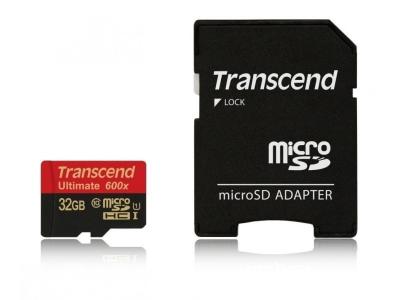 Carte microSDHC Transcend Ultimate (600x) 32 GB Class 10, UHS-I avec adaptateur SD 