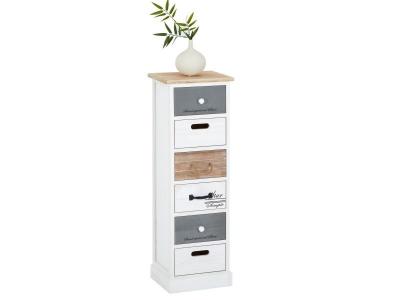 Chiffonnier SALVA avec 6 tiroirs, en bois blanc brun et gris 
