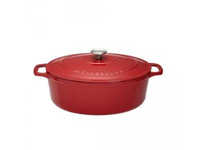 Cocotte ovale 31 cm chasseur rouge uni interieur sable