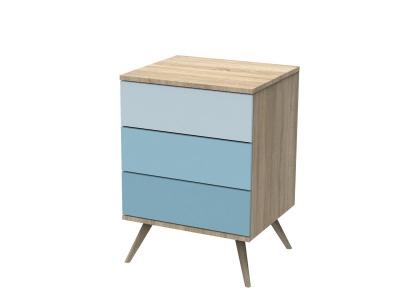Petite commode 3 tiroirs seventies - bois et bleu