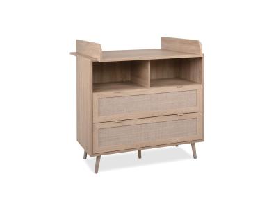 Commode &agrave; langer b&eacute;b&eacute; 2 tiroirs en bois naturel effet cannage - co7085