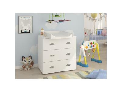 Commode enfant avec table &agrave; langer amovible 80x71,8x90 cm 3 tiroirs mia Blanc mat