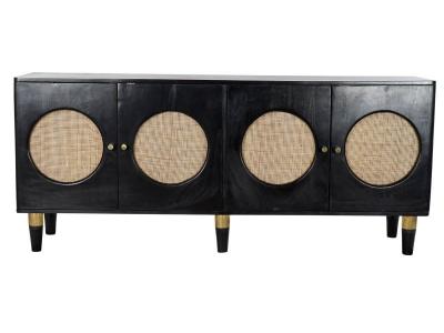 Commode en bois noir avec 4 portes - largeur 150 x hauteur 65 x profondeur 40cm