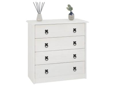 Commode en pin RESIDENCIA, 4 tiroirs en pin massif lasur&eacute; blanc 
