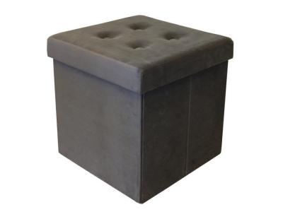 Pouf coffre carr&eacute; en velours synth&eacute;tique capitonn&eacute; - Gris anthracite