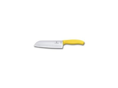 Couteau Santoku SwissClassic 17 cm alv&eacute;ol&eacute; - jaune, Victorinox