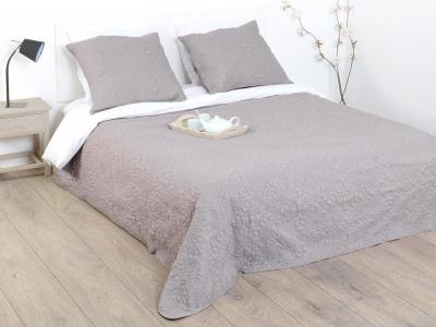 Dessus de lit arabesque taupe 240x260 et 2 housses d'oreiller 60x60