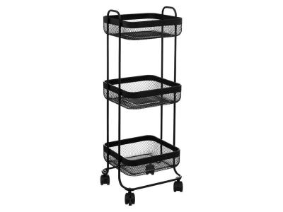 Desserte roulante de salle de bain 3 niveaux en M&eacute;tal Noir H 76 cm
