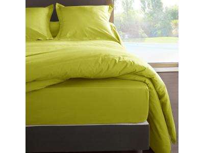 Drap housse vert anis en percale de coton 80 fils 180 x 200 x 30 cm