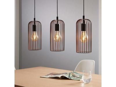 Eglo lampe suspendue roccamena 3 lampes noir et cuivre 425535