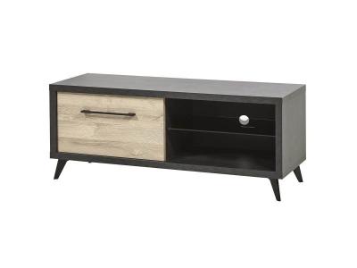 EMILE - Meuble TV 1 Porte 2 Niches Aspect Bois et B&eacute;ton - Altobuy