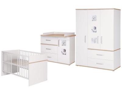 ROBA Chambre B&eacute;b&eacute; Compl&egrave;te Pia - Lit 70x140 + Commode &agrave; Langer + Armoire - Blanc / Ch&ecirc;ne (I)