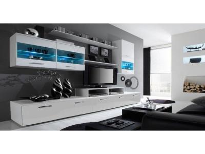 Ensemble de meubles de salon,tv, ilumin.led, blanc mate/blanc laqu&eacute;,250x194x42cm