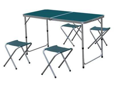 Ensemble de table de jardin pliante avec 4 tabourets en aluminium et polyester coloris bleu