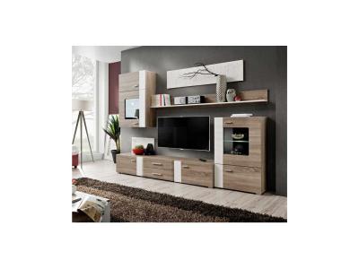 Meuble tv mural design aleppo 240cm ch&ecirc;ne & blanc