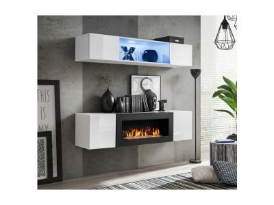 Ensemble mural - FLY N - 1 rangement mural LED - 1 meuble TV - Blanc - Mod&egrave;le 2