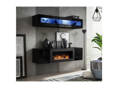 Ensemble mural - FLY N - 1 rangement mural LED - 1 meuble TV - Noir - Mod&egrave;le 1