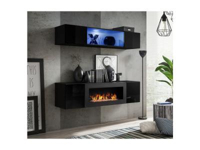 Ensemble mural - FLY N - 1 rangement mural LED - 1 meuble TV - Noir - Mod&egrave;le 2