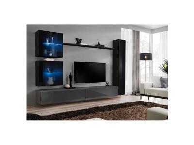 Meuble tv mural design ""switch xviii"" 280cm gris & noir