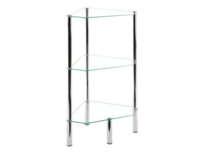 Etag&egrave;re d'angles 3 rayons Belly chrome et verre tremp&eacute; transparent