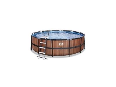 Piscine EXIT Wood &oslash;450x122cm avec pompe filtrante &agrave; sable - marron