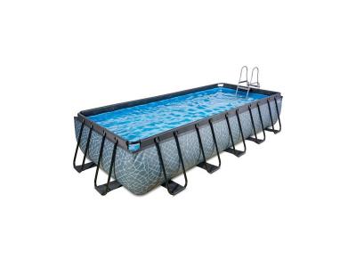 Piscine EXIT Stone 540x250x100cm avec pompe filtrante &agrave; sable - grise