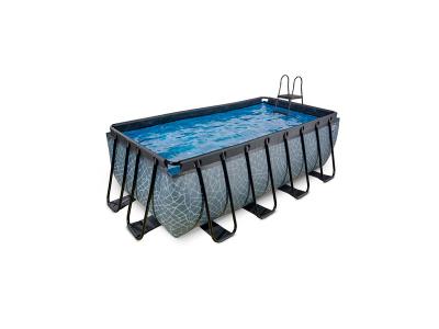 Piscine EXIT Stone 400x200x122cm avec pompe filtrante &agrave; sable - grise