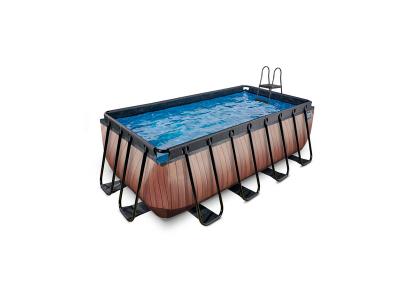 Piscine EXIT Wood 400x200x122cm avec pompe filtrante &agrave; sable - marron