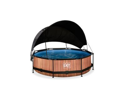 Piscine Wood &oslash;300x76cm avec pompe filtrante et voile d'ombrage - marron