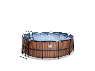 Piscine EXIT Wood &oslash;427x122cm avec pompe filtrante &agrave; sable - marron