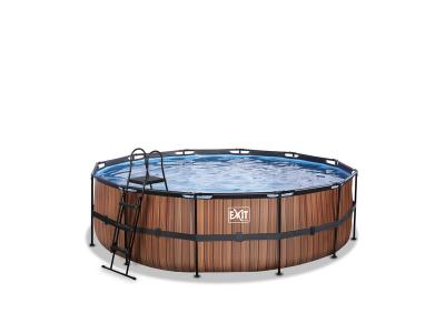 Piscine EXIT Wood &oslash;488x122cm avec pompe filtrante &agrave; sable - marron