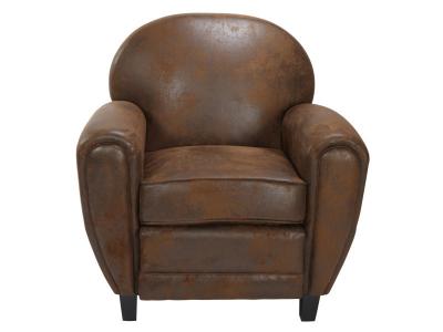 Fauteuil vieilli en microfibre - Club - Marron