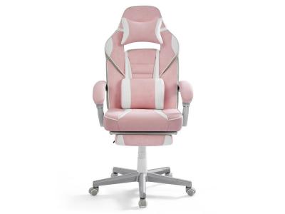 Fauteuil de bureau repose-pieds t&eacute;lescopique rose bonbon et blanc