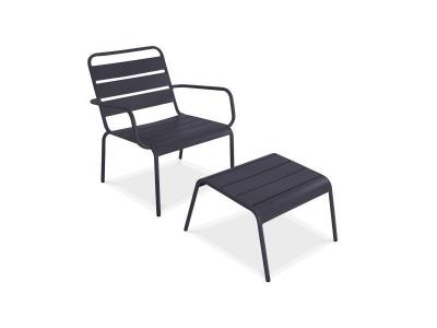 Fauteuil relax et repose pied en m&eacute;tal anthracite - Palavas