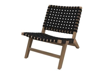 Fauteuil de jardin en teck et sangles en tissu - Tao - Noir