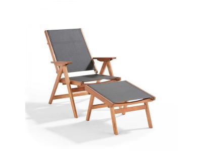 Fauteuil relax en bois d'eucalyptus OVIALA avec repose-pieds noir