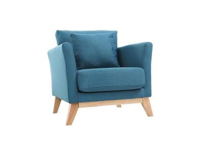 Miliboo Fauteuil scandinave d&eacute;houssable bleu canard et bois clair OSLO 