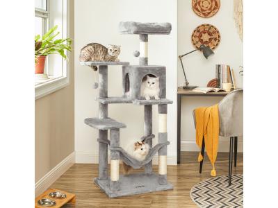 FEANDREA Arbre &agrave; Chat hamac, Tour de Jeux 143 cm, Gris Clair PCT161W01