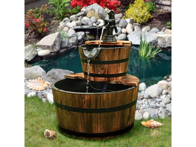 Fontaine D&eacute;corative en Cascade Ext&eacute;rieur en Bois COSTWAY - 2 Etages - Capacit&eacute; 19 L - Style Rustique