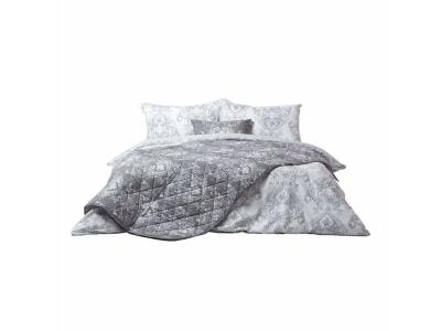 Couvre-lit Gris Toile de Jouy&nbsp;en polycoton, 200 x 200 cm