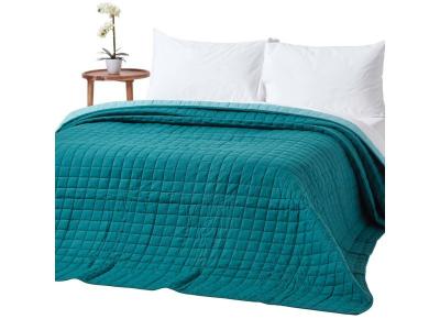 Couvre-lit matelass&eacute; bicolore & r&eacute;versible en coton - Vert & Turquoise - 150 x 200 cm