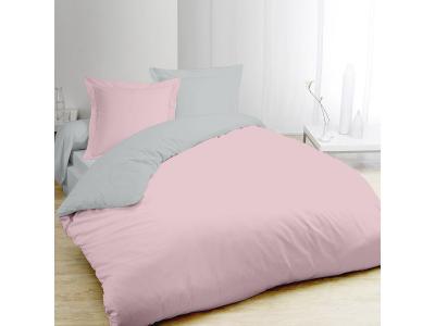 Vision Parure De Couette 100% Coton - 1 Housse De Couette 220x240 Cm + 2 Taies 65x65 Cm Gris Et Rose