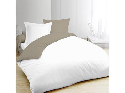 Housse de couette bicolore taupe et blanc 240x260cm + 2 taies 7OAKS15042HC4