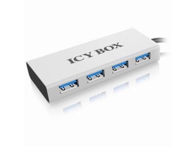Icy Box IB-AC6104 5000 Mbit/s Aluminium, Argent, Hub USB