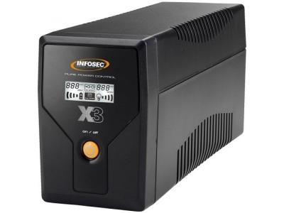 Infosec X3 EX Onduleur 650 VA 2 Prises Schuko-FR RJ11-45 LCD USB Noir