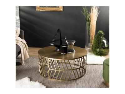Table Basse JOHAN Ronde 89X89Cm Aluminium Dor&eacute; Pietement Graphique