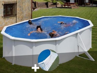 Kit piscine acier blanc Gr&eacute; Bora Bora ovale 5,27 x 3,27 x 1,22 m + Tapis de sol
