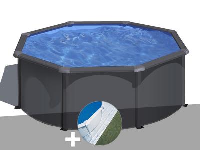 Kit piscine acier gris anthracite Gr&eacute; Louko ronde 3,20 x 1,22 m + Tapis de sol
