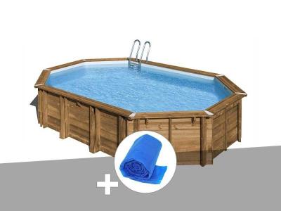 Kit piscine bois Gr&eacute; Avocado 6,56 x 4,56 x 1,27 m + B&acirc;che &agrave; bulles